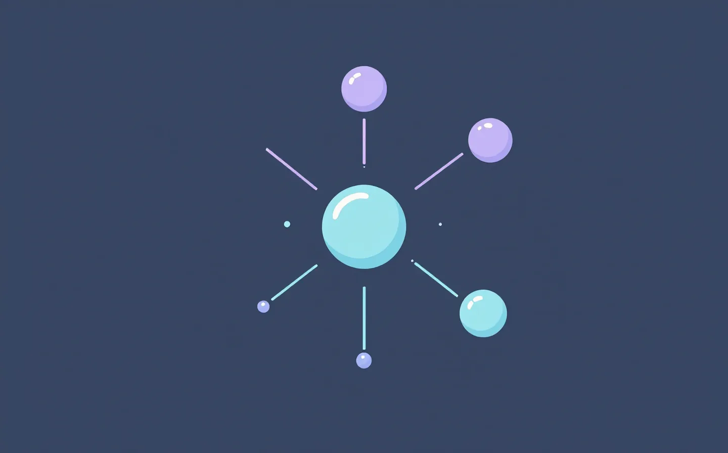 Clear flat diagram of a teal copper(II) coordination node bonded to a three-bead tripeptide chain with a violet active-site bead, on a deep indigo ground